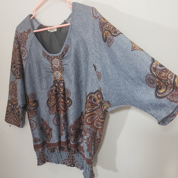 One world gray paisley flower print top size L - Picture 3 of 8